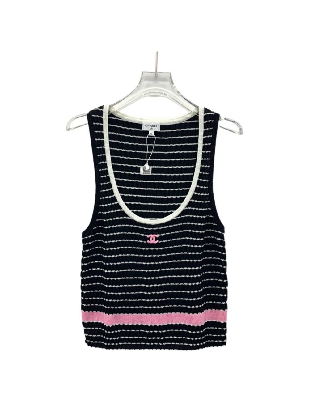 Chanel Black Logo Stripe Tank Top